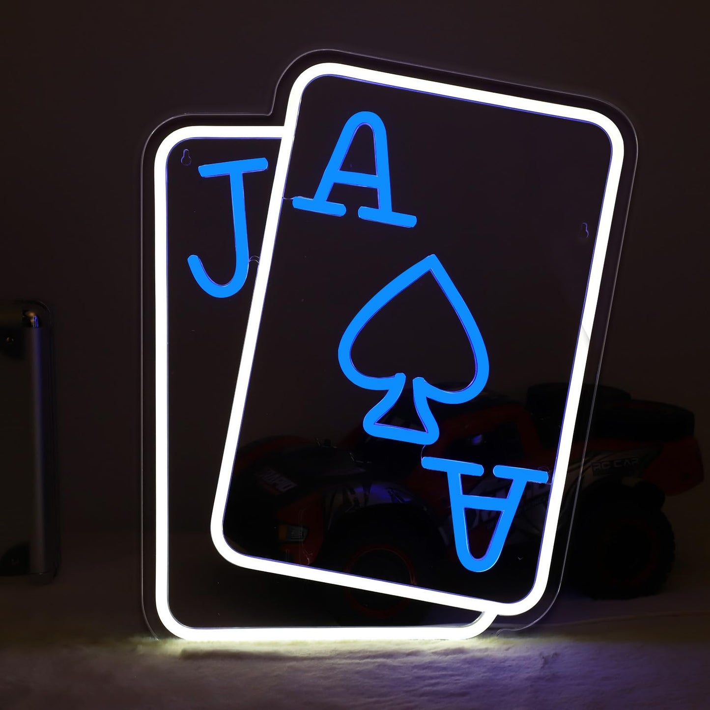Gloziqoe Playing Cards Neon Signs for Wall Decor, Poker Adjustable Led Neon Light, Blue White Usb Light Sign for Bedroom Casino Bar Hotel Play Room Birthday Party Decor