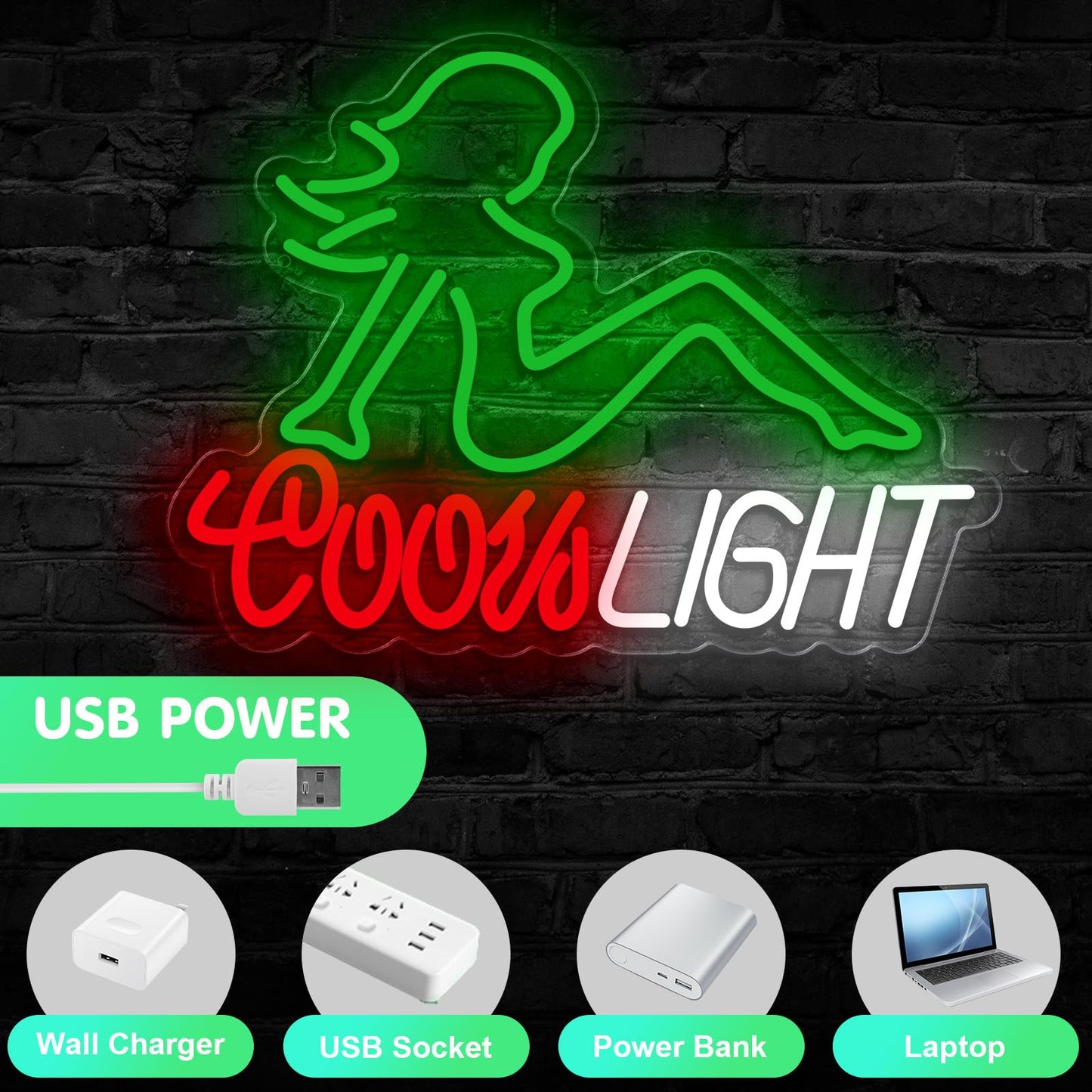 Gloziqoe Crs Light Neon Sign, Beer Neon Signs for Man Cave Bar Decor, Green Lady LED Neon Lights Signs
