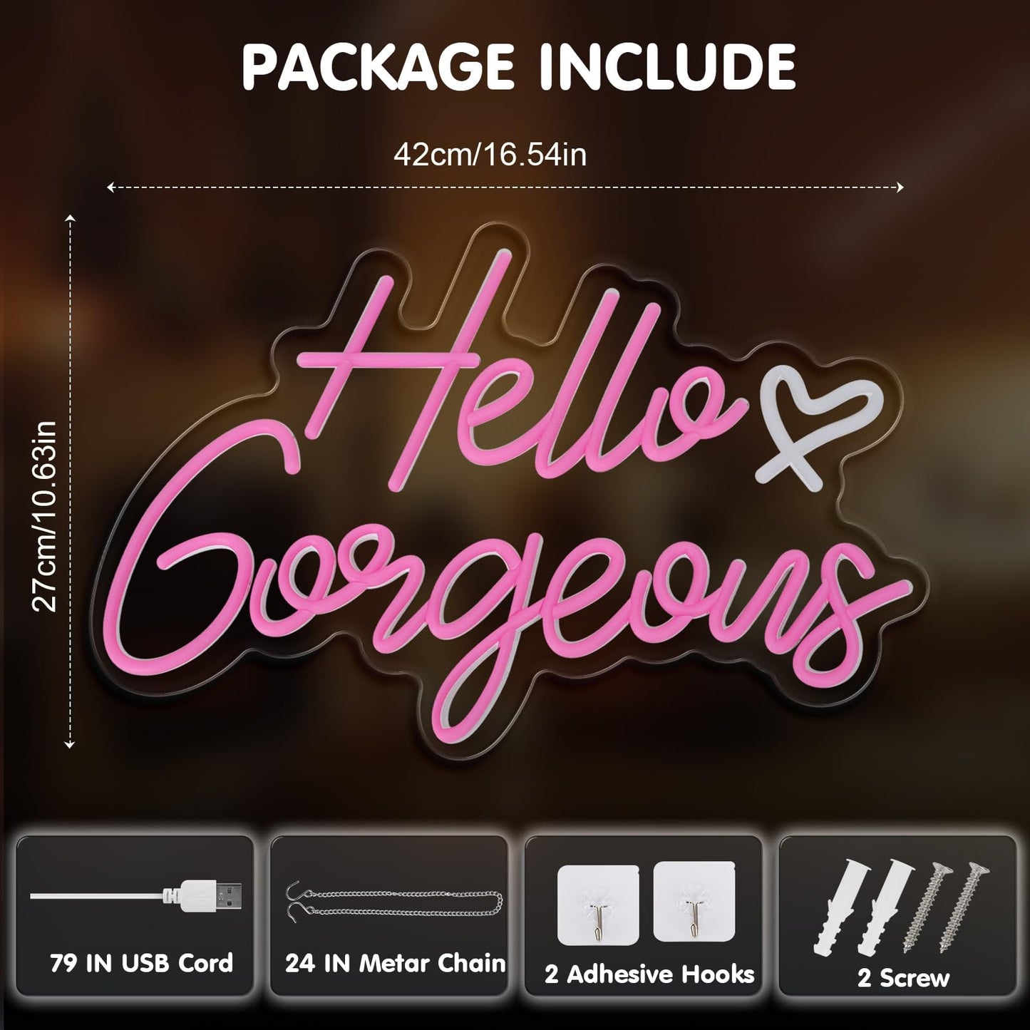 Gloziqoe Hello Gorgeous Neon Sign, Hello Led Neon Sign for Home Wedding Birthday, Hello Beautiful LED Neon Lights Party Decorations(Adjustable Brightness)