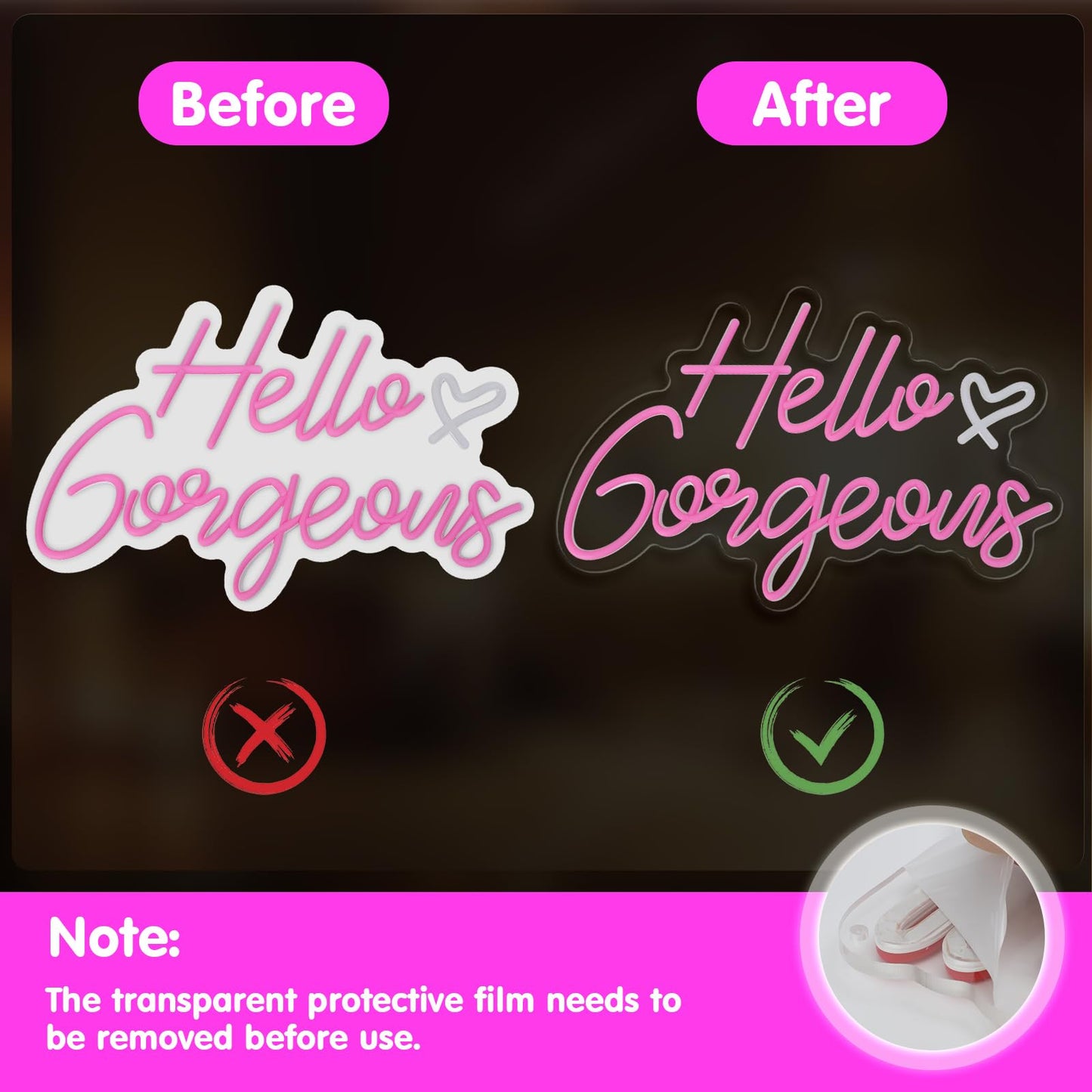 Gloziqoe Hello Gorgeous Neon Sign, Hello Led Neon Sign for Home Wedding Birthday, Hello Beautiful LED Neon Lights Party Decorations(Adjustable Brightness)