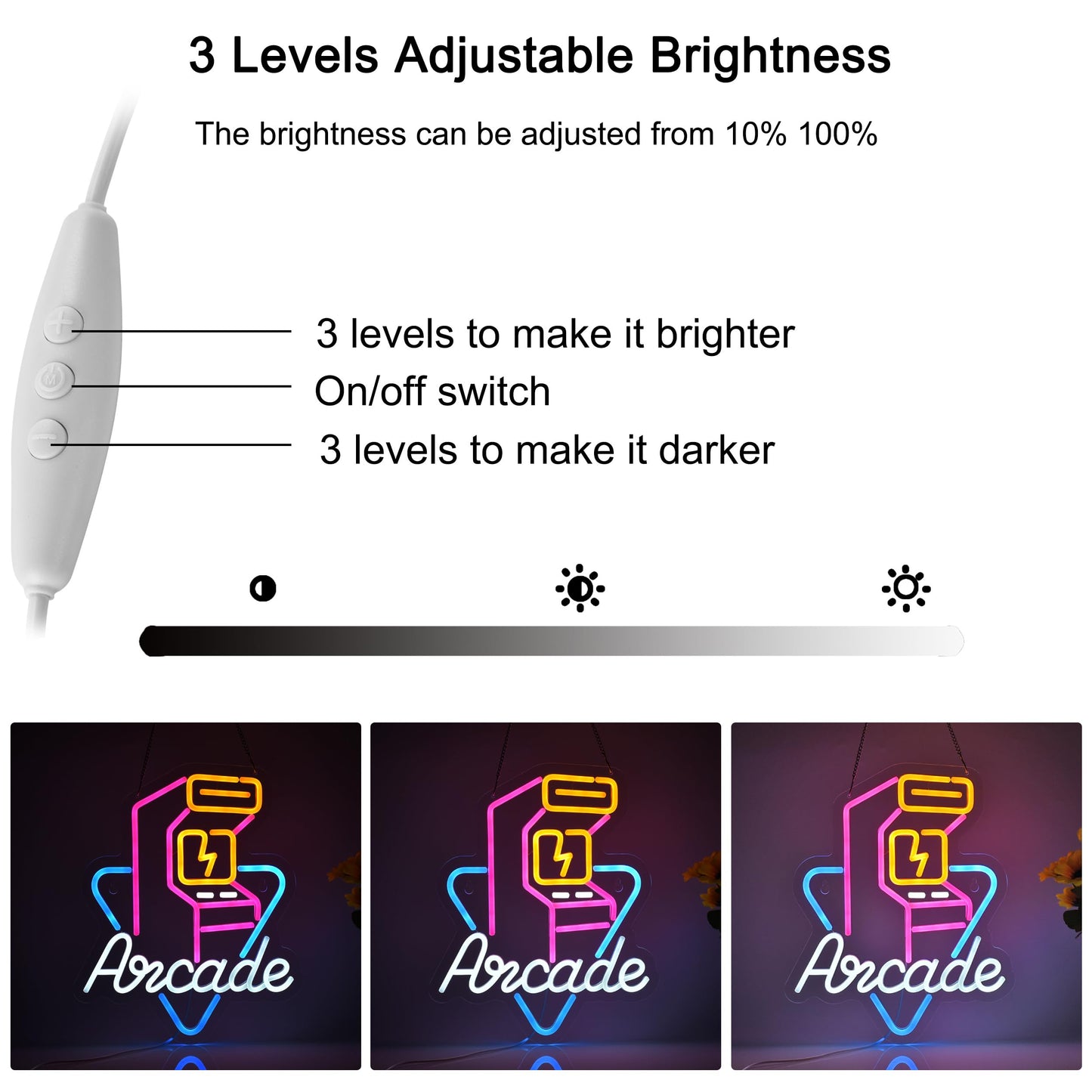 Hoyoelec Arcade Neon Sign for Wall Décor with Dimmable Switch LED Neon Signs Light