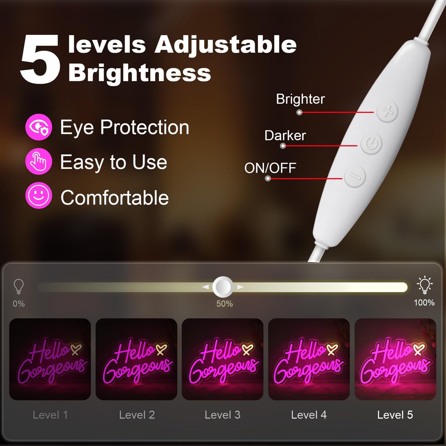 Gloziqoe Hello Gorgeous Neon Sign, Hello Led Neon Sign for Home Wedding Birthday, Hello Beautiful LED Neon Lights Party Decorations(Adjustable Brightness)
