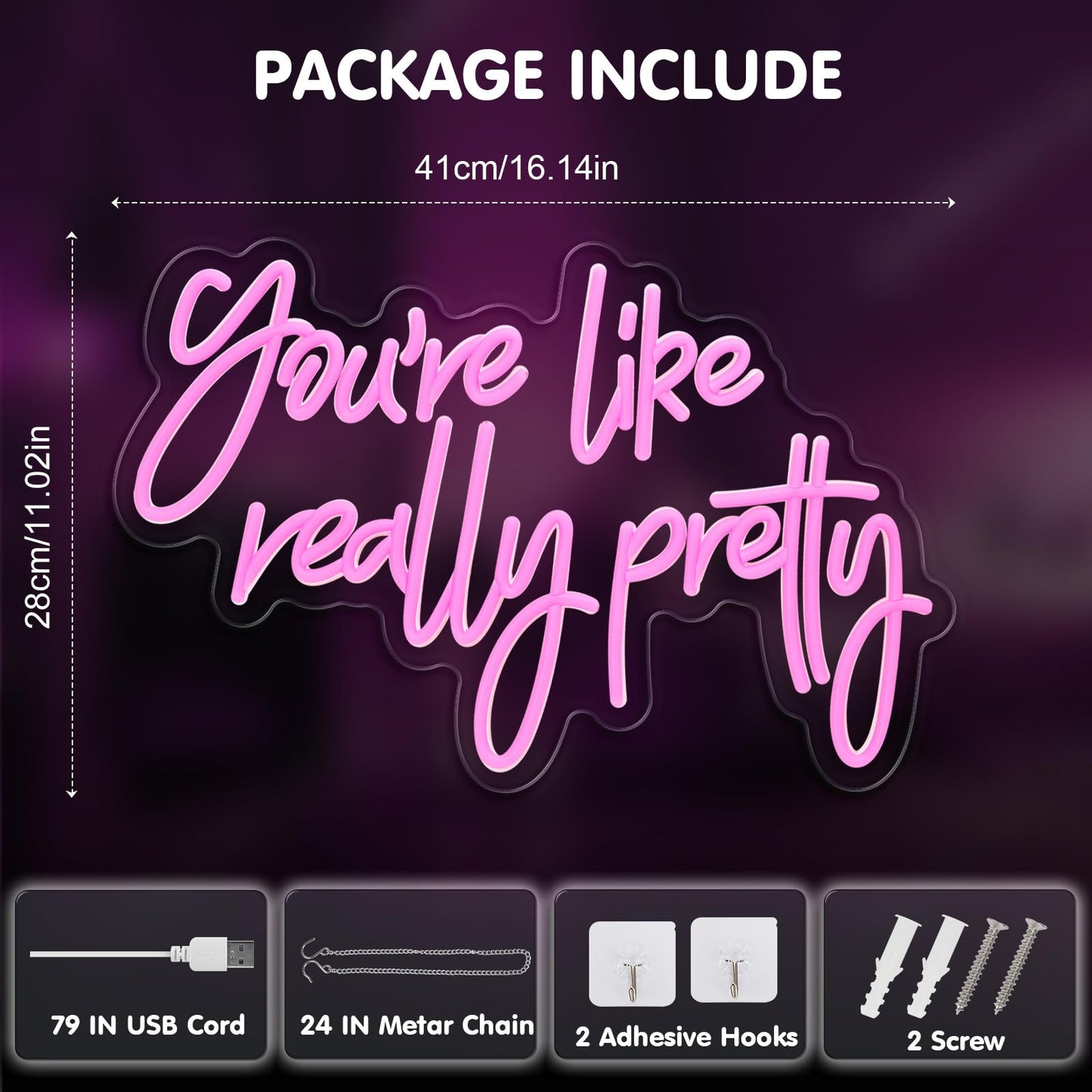 Gloziqoe You are Like Really Pretty Neon Sign, Pink LED Neon Signs for Bedroom Decor Bachelorette Party Teen Girls Room