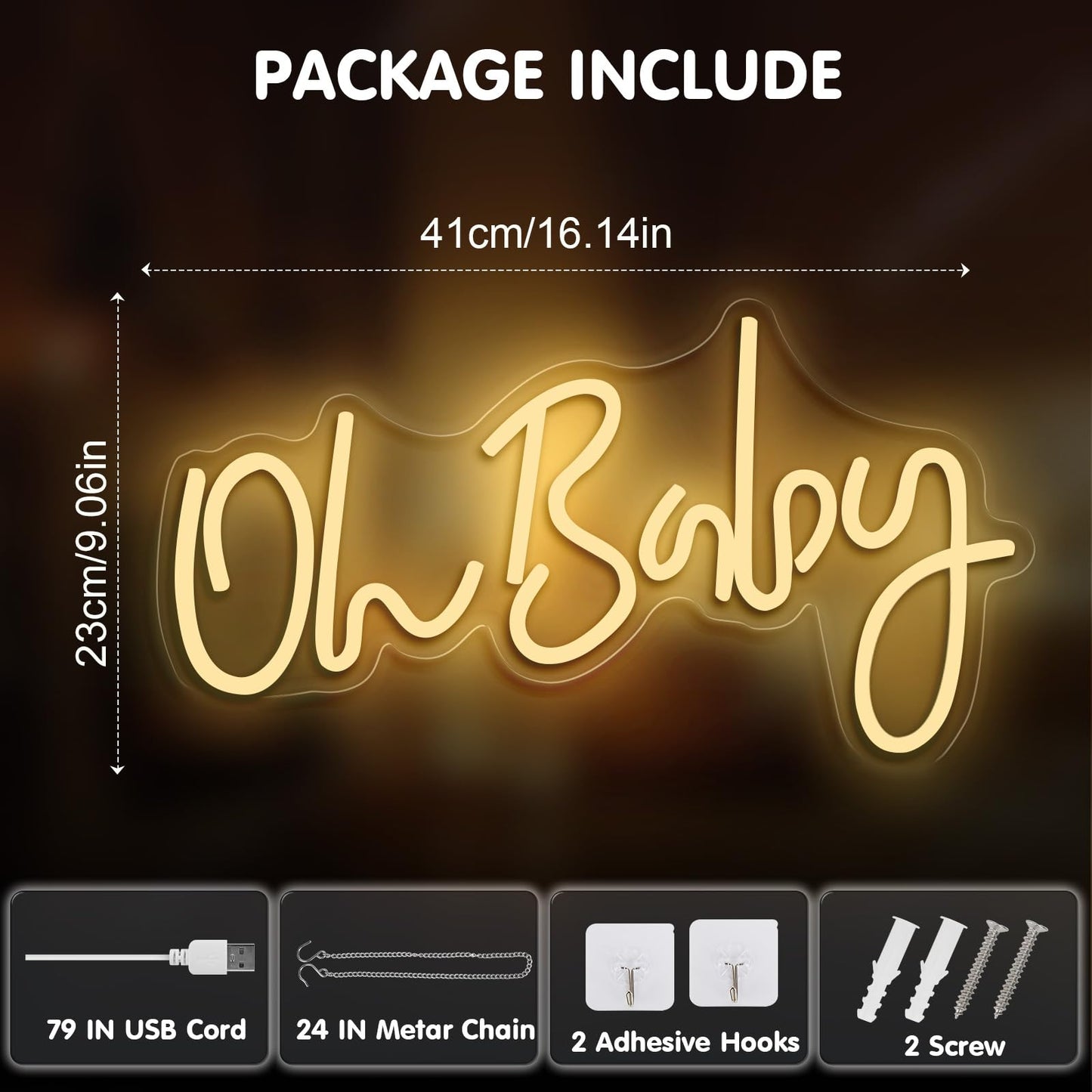 Gloziqoe Oh Baby Neon Sign, Oh Baby Led Sign for Backdrop Shower, Gender Reveal, Birthday Party Decorations (Warm White)