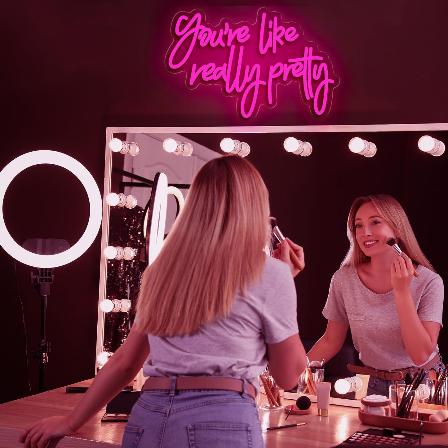 Gloziqoe You are Like Really Pretty Neon Sign, Pink LED Neon Signs for Bedroom Decor Bachelorette Party Teen Girls Room