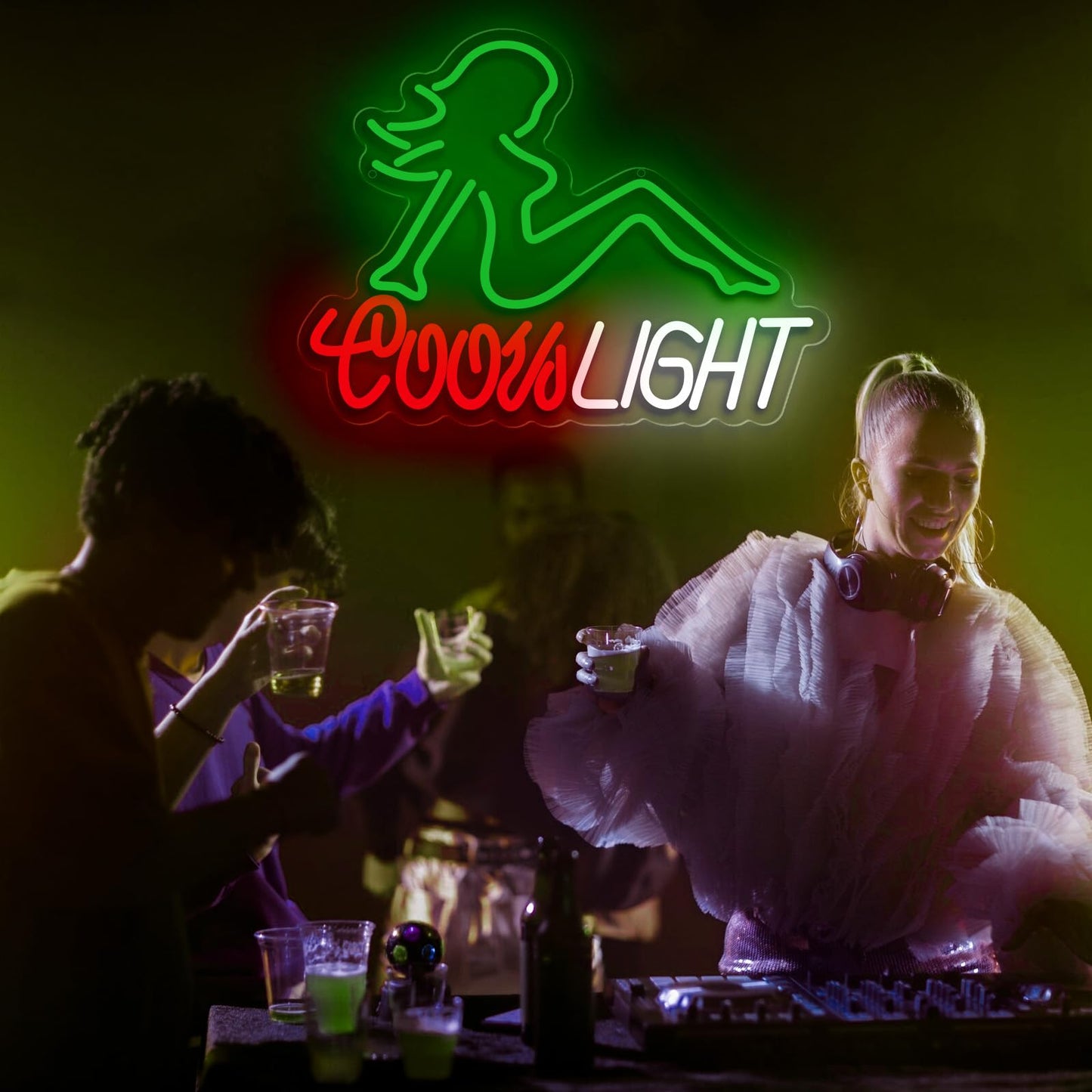 Gloziqoe Crs Light Neon Sign, Beer Neon Signs for Man Cave Bar Decor, Green Lady LED Neon Lights Signs
