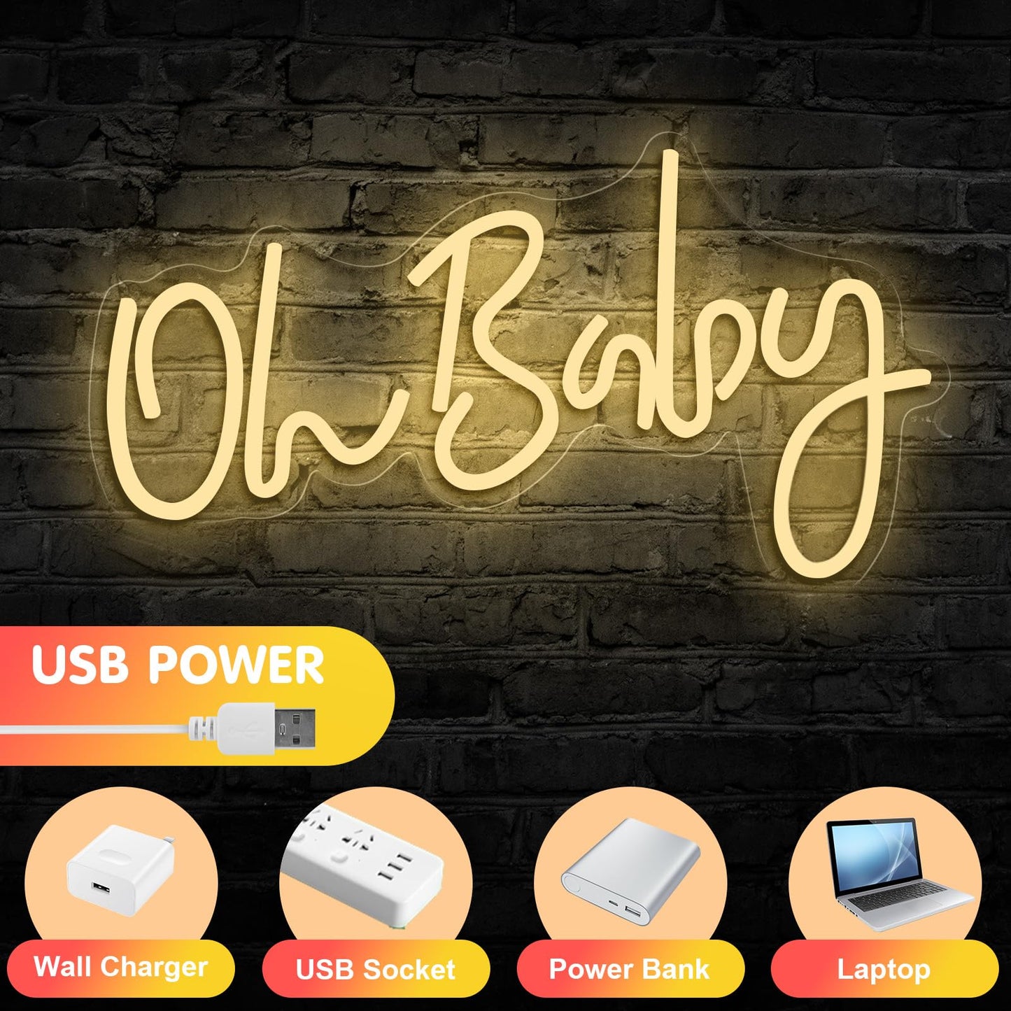 Gloziqoe Oh Baby Neon Sign, Oh Baby Led Sign for Backdrop Shower, Gender Reveal, Birthday Party Decorations (Warm White)