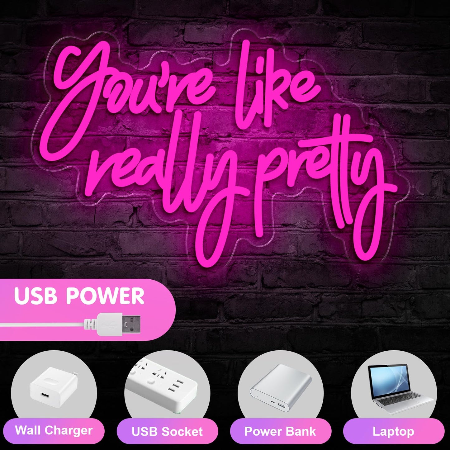 Gloziqoe You are Like Really Pretty Neon Sign, Pink LED Neon Signs for Bedroom Decor Bachelorette Party Teen Girls Room
