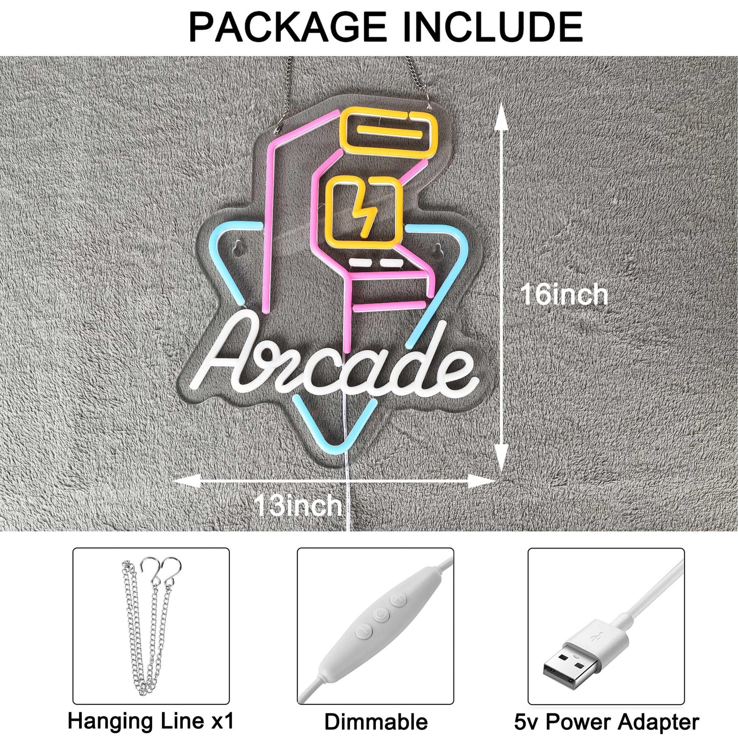 Hoyoelec Arcade Neon Sign for Wall Décor with Dimmable Switch LED Neon Signs Light