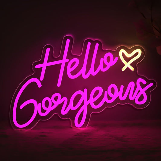 Gloziqoe Hello Gorgeous Neon Sign, Hello Led Neon Sign for Home Wedding Birthday, Hello Beautiful LED Neon Lights Party Decorations(Adjustable Brightness)