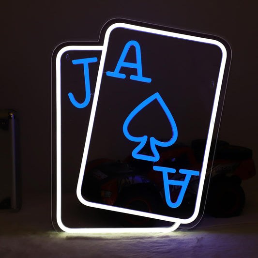 Gloziqoe Playing Cards Neon Signs for Wall Decor, Poker Adjustable Led Neon Light, Blue White Usb Light Sign for Bedroom Casino Bar Hotel Play Room Birthday Party Decor